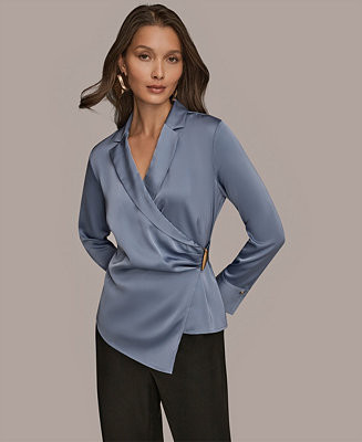 Women's Wrap Long Sleeve V-Neck Top | Macy's