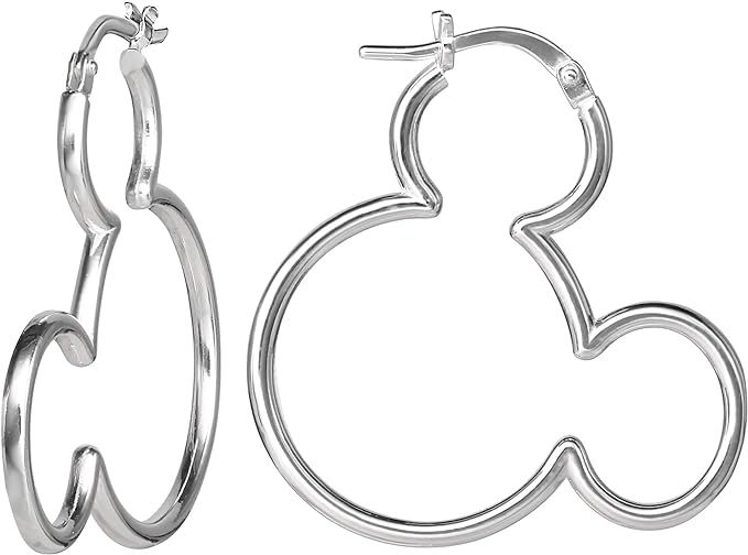 Disney Mickey Mouse Sterling Silver Mickey Outline Hoop Earrings | Amazon (US)