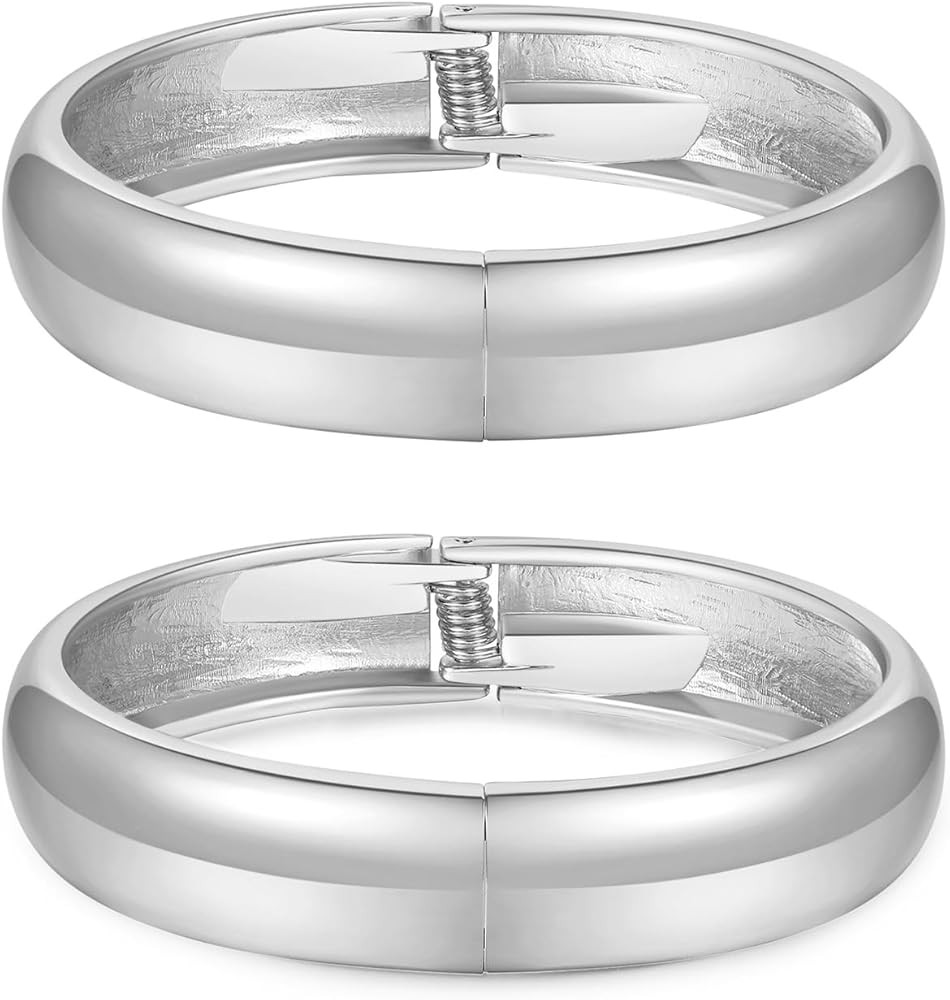 2pcs Gold Bangle Bracelets for Women, Trendy Hinged Cuff Open Wide Chunky Gold Bracelet Stack Arm... | Amazon (US)