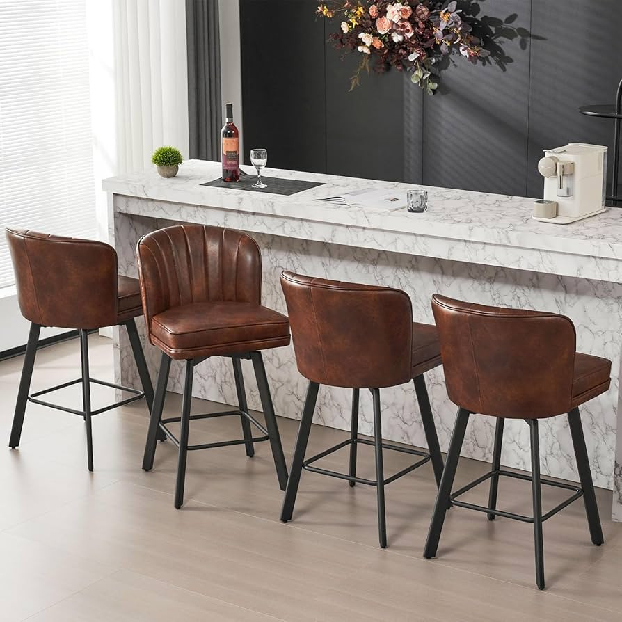 Swivel Counter Height Bar Stools Set of 4, 26'' Modern Barstools with Backs and Metal Legs, Uphol... | Amazon (US)