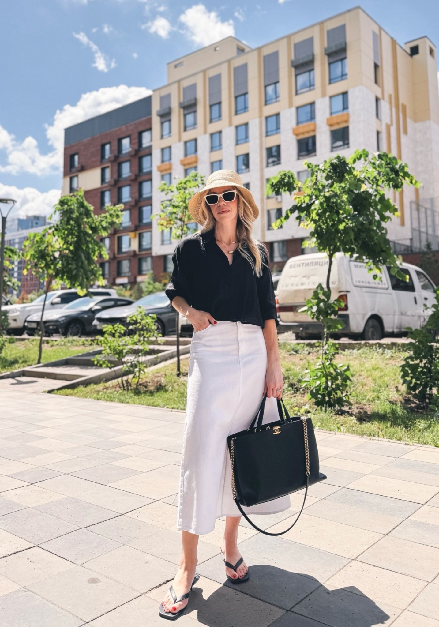 Summer outfit, black and white summer outfit, black linen shirt, white denim skirt, kitten heel thong sandals, @Janessa Leone straw bucket hat

#LTKOver40 #LTKSeasonal #LTKSaleAlert