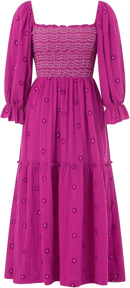 Argeousgor Women 2025 Bohemian Floral Dress Square Neck Ruffle Swing A Line Maxi Dress Long Sleev... | Amazon (US)