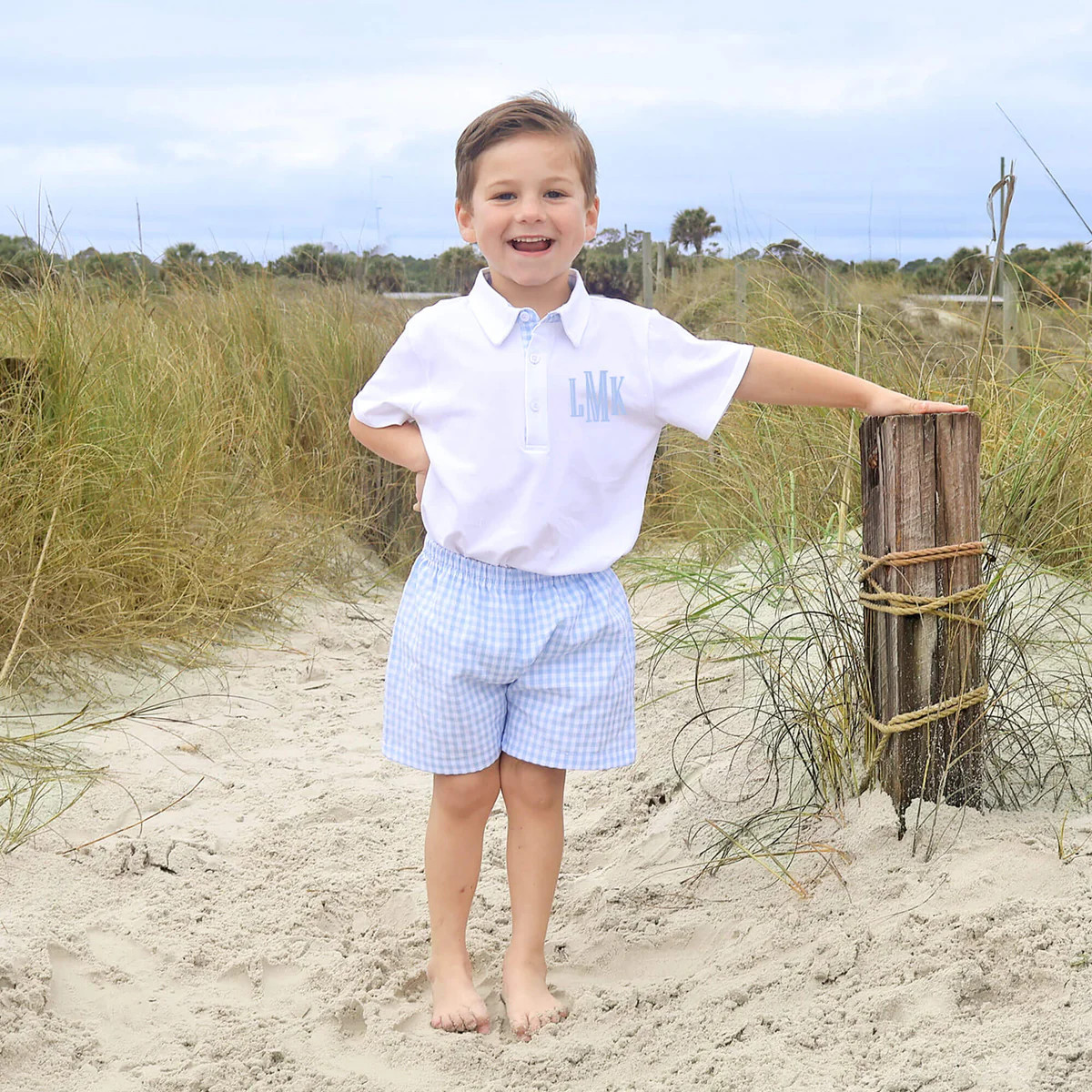 Pastel Blue Gingham Polo Short Set | Classic Whimsy