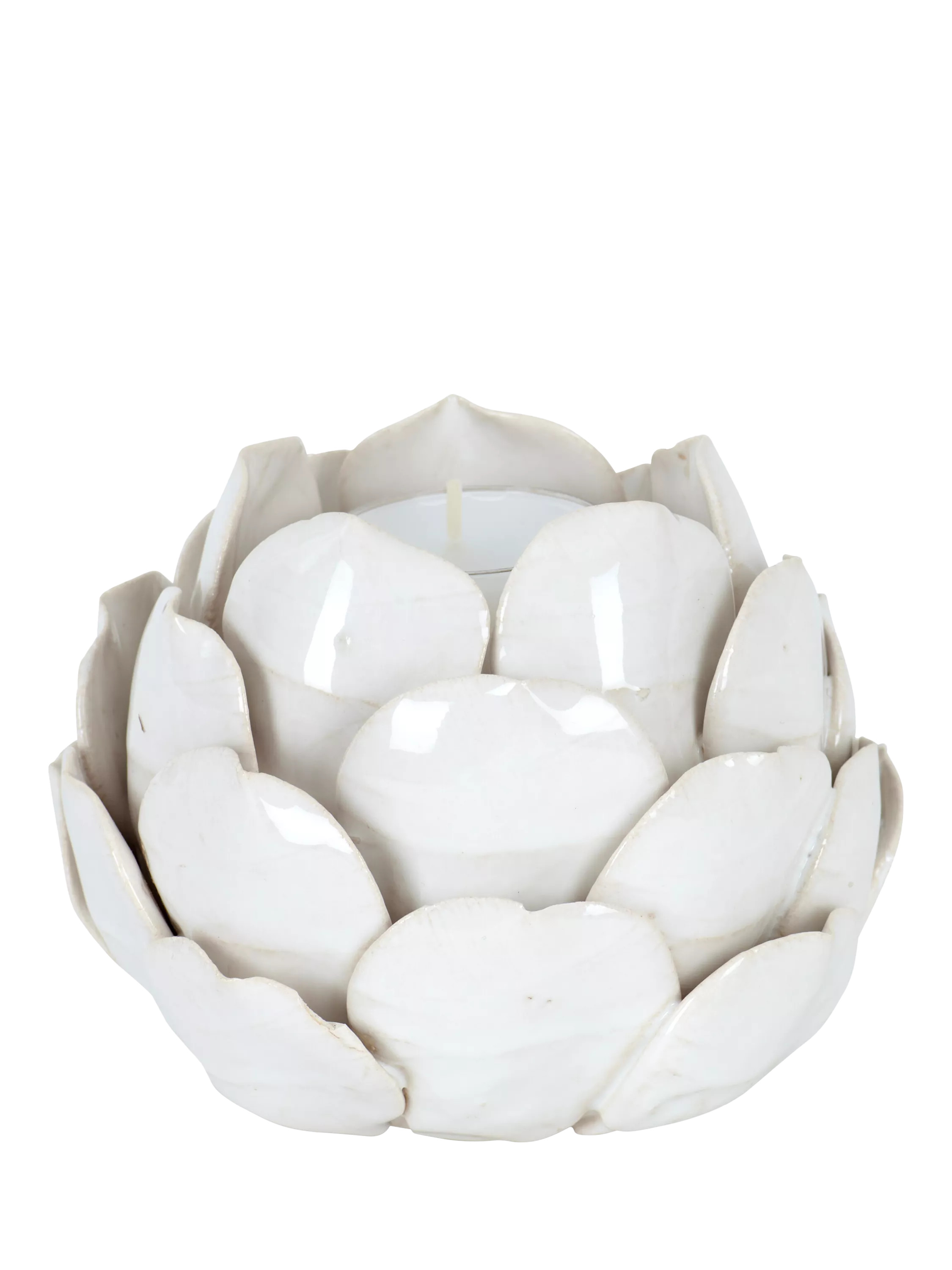 Suthfield Small Stoneware Artichoke Tealight Candle Holder, Off White | John Lewis (UK)