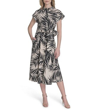 Vince Camuto Printed Woven Point Collar Cap Sleeve Midi Shirt Dress | Dillard's | Dillard's