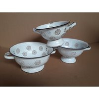 3 Vintage Enamel Colander Strainer Enamelware Kitchenware Antique | Etsy (US)