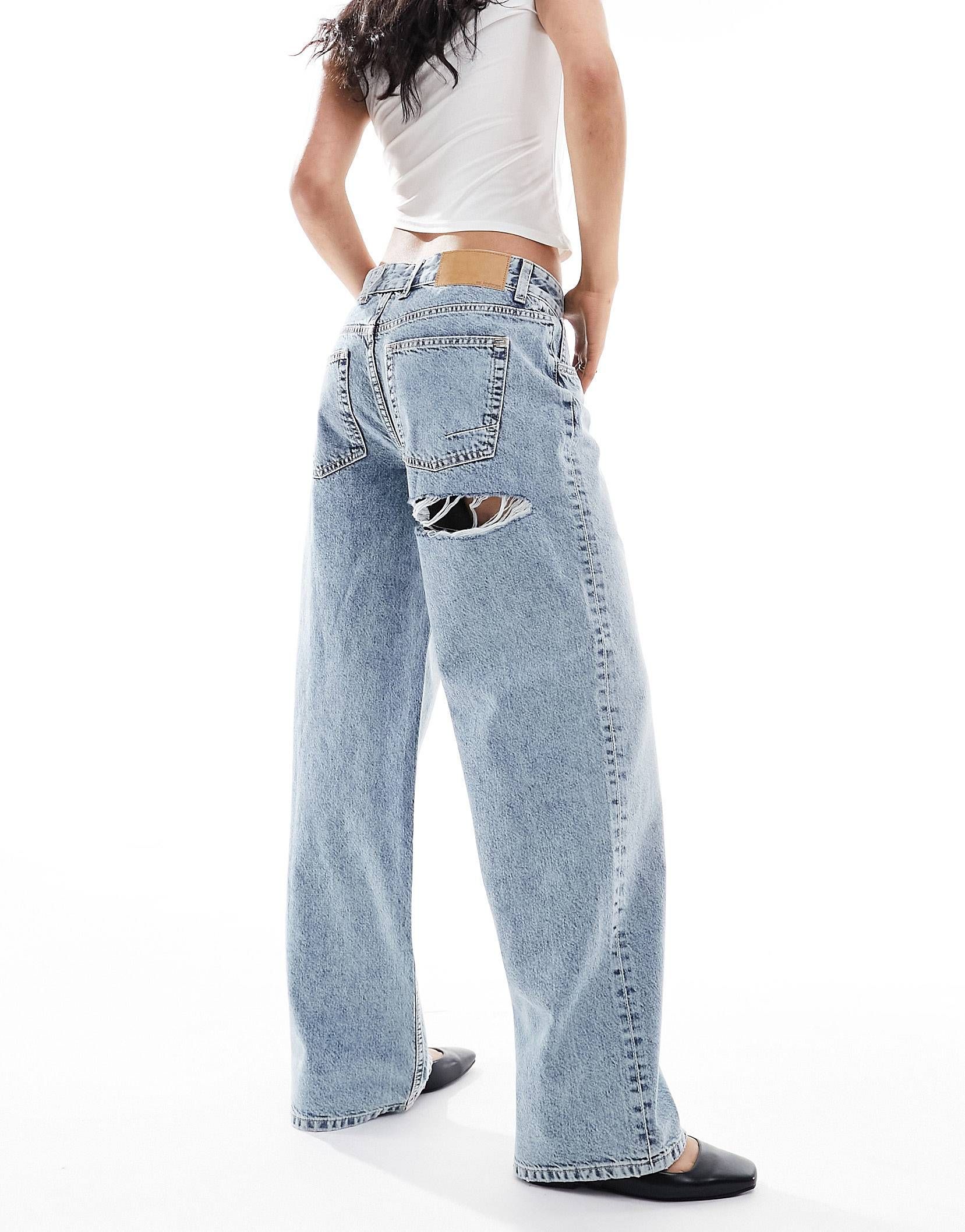 ASOS DESIGN baggy boyfriend jeans in light tint with cheeky rip | ASOS (Global)