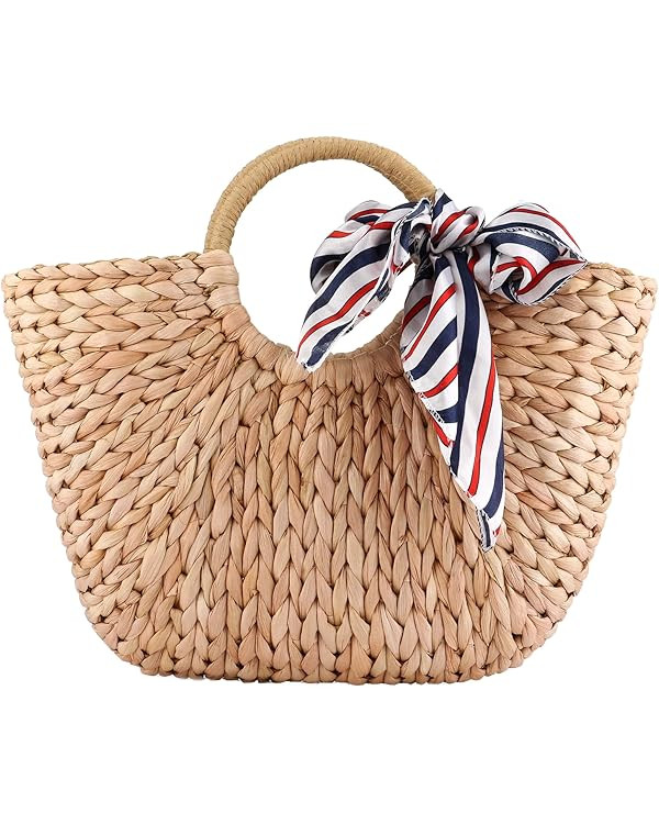 Summer Rattan Bag for Women Straw Hand-woven Top-handle Handbag Beach Sea Straw Rattan Tote Clutc... | Amazon (US)