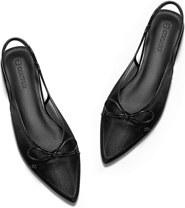 Coutgo Womens Slingback Flats Bow Closed Pointed Toe Mesh Ballet Flats Low Heel Sandals Dress Sho... | Amazon (US)