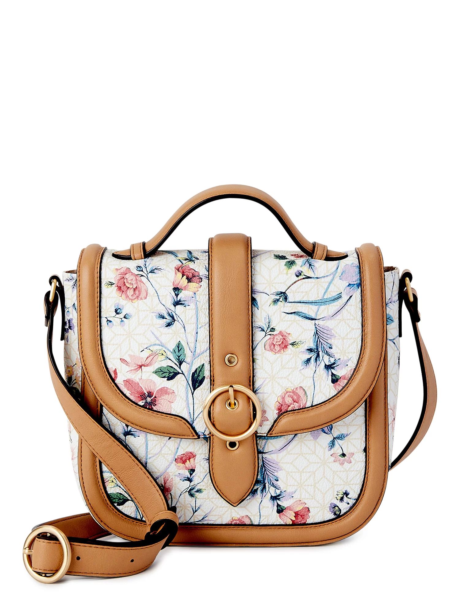 Time and Tru Women's Dana Flap Top Handle Crossbody Handbag Floral Print | Walmart (US)
