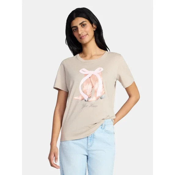 Yee Haw Boots Bow Women's Graphic Everyday Tee with Short Sleeves, Sizes XXS-XXL | Walmart (US)