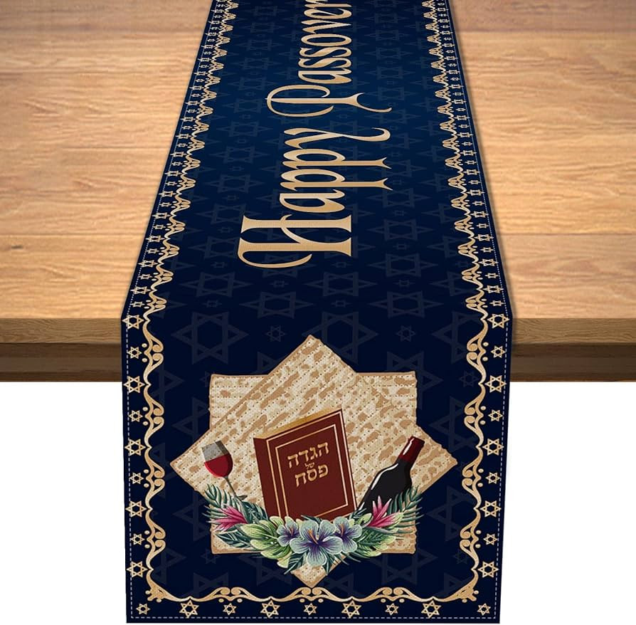 Happy Passover Table Runner Pesach Star of David Jewish Festival Holiday Party Home Kitchen Dinin... | Amazon (US)