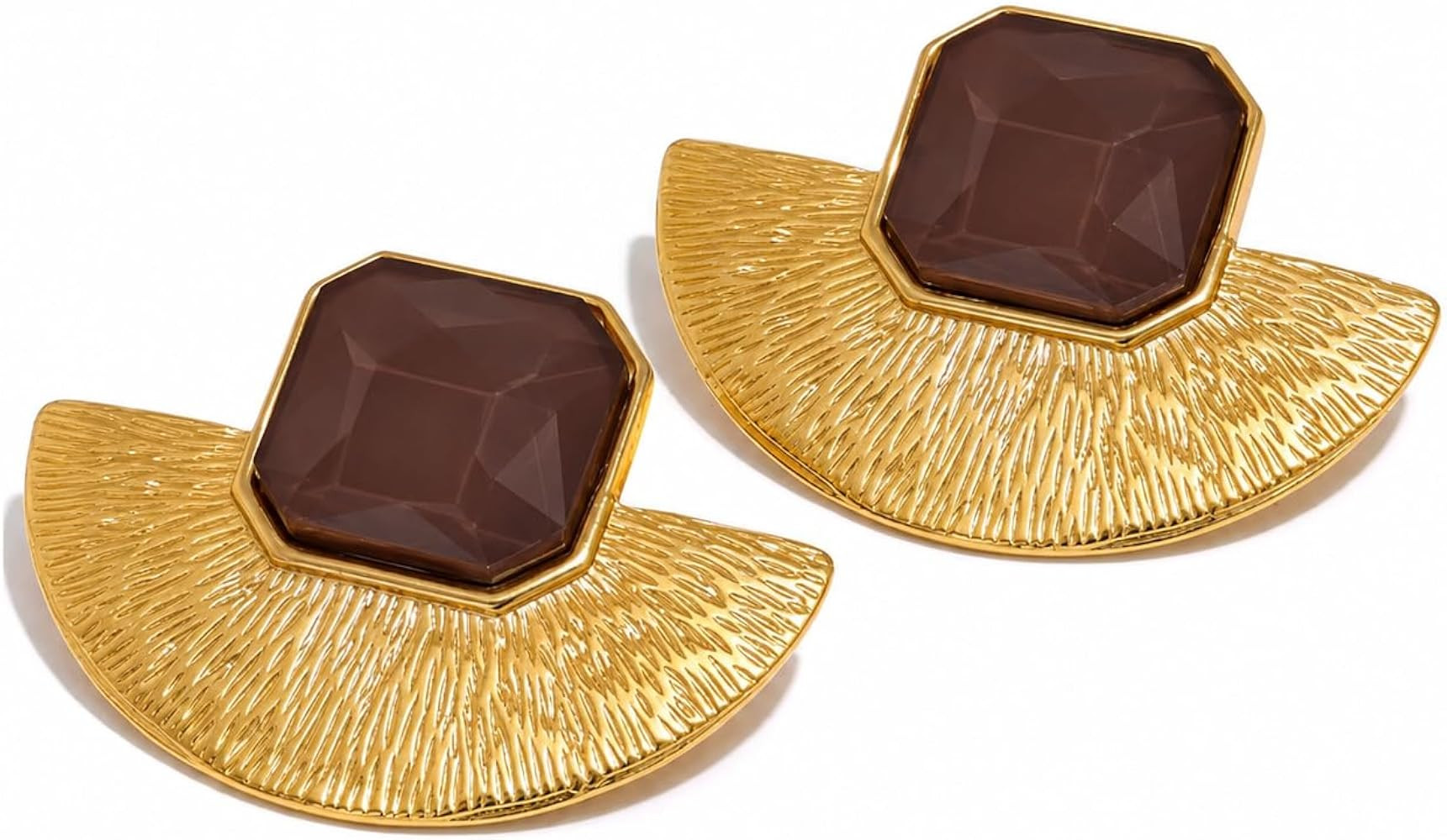Chunky Gold Vintage Statement Earrings with Brown Stones \u2013 Bold Retro Fashion Jewelry for Wo... | Amazon (US)