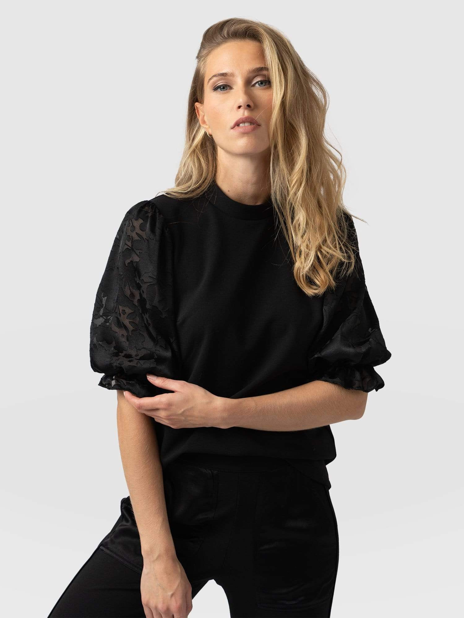 Penny Puff Sleeve Top - Black Burnout | Saint + Sofia (Global)