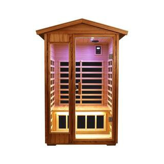1-Person Indoor/Outdoor Wood Infrared Sauna Khaya Wood Sauna Room with LED Lighting in Natural Wood Finish | The Home Depot