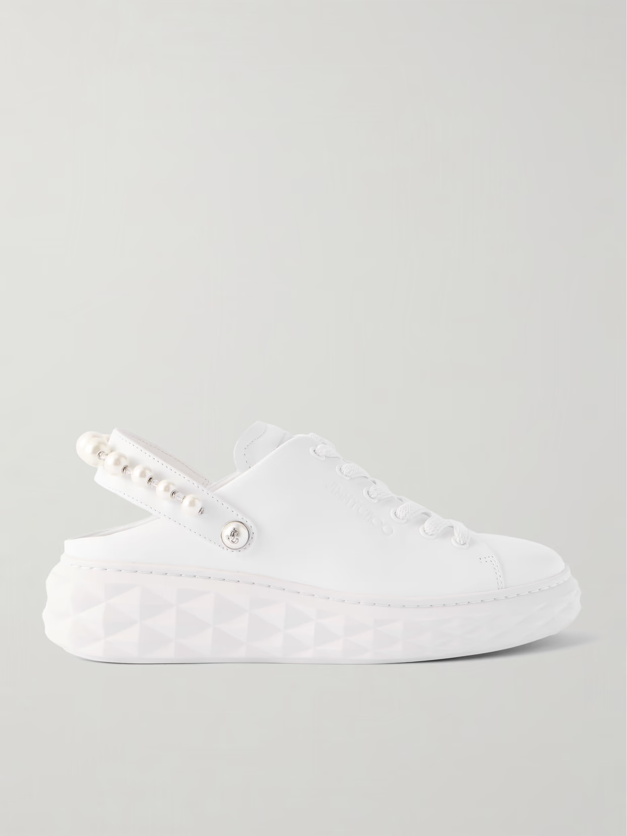 Jimmy Choo - Faux Pearl-embellished Leather Slingback Sneakers - White | NET-A-PORTER (US)