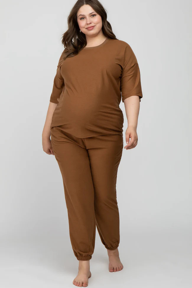 Camel Jogger Maternity Plus Lounge Set | PinkBlush Maternity