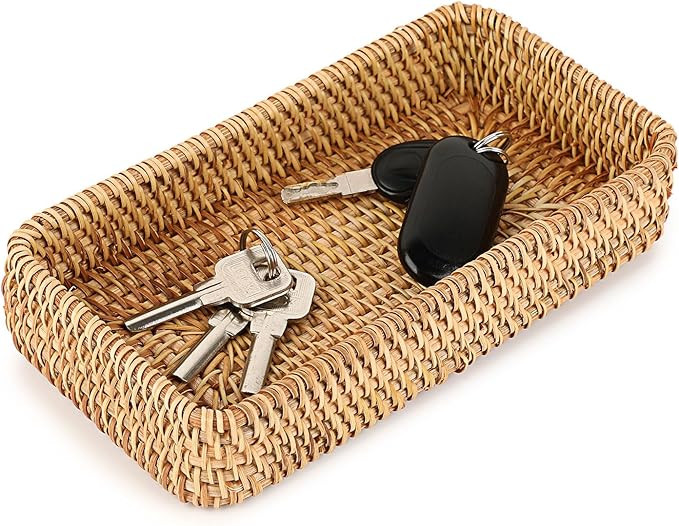 Hipiwe Key Basket for Entryway Table Natural Rattan Serving Tray Small Wicker Trays for Decor Fru... | Amazon (US)