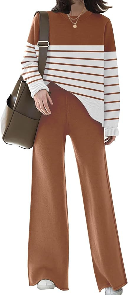 ETCYY NEW Womens Knitted Sweatsuit Sets 2 Piece Outfits with Sweater Tops and Wide Leg Pant | Amazon (US)