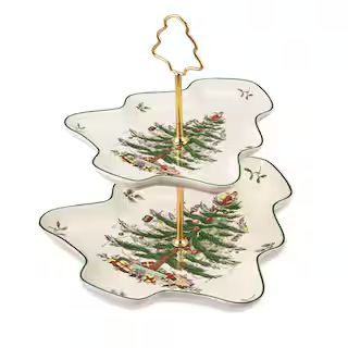 Spode Christmas Tree White Ceramic Sculpted 2-Tier Server 1536753 - The Home Depot | The Home Depot