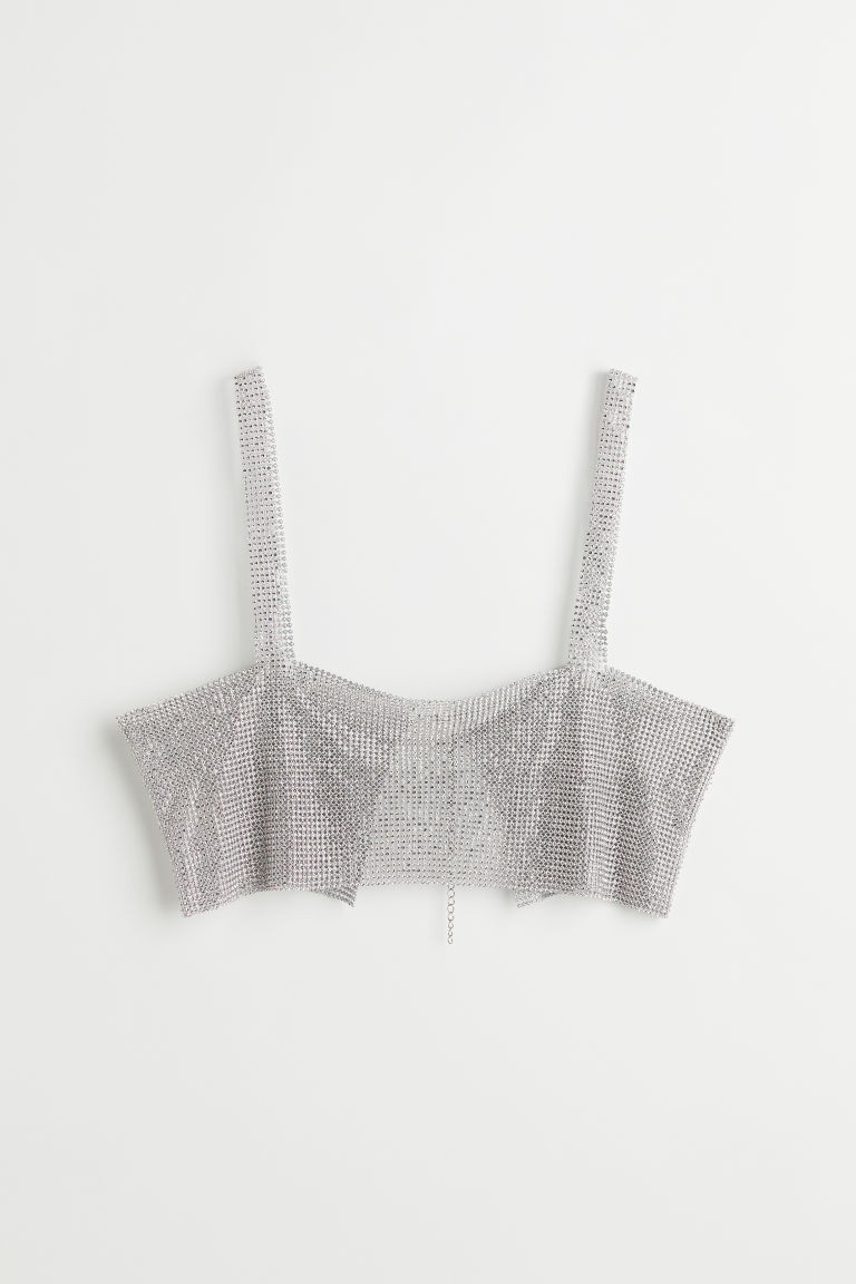 H & M - Rhinestone Crop Top - Silver | H&M (US + CA)