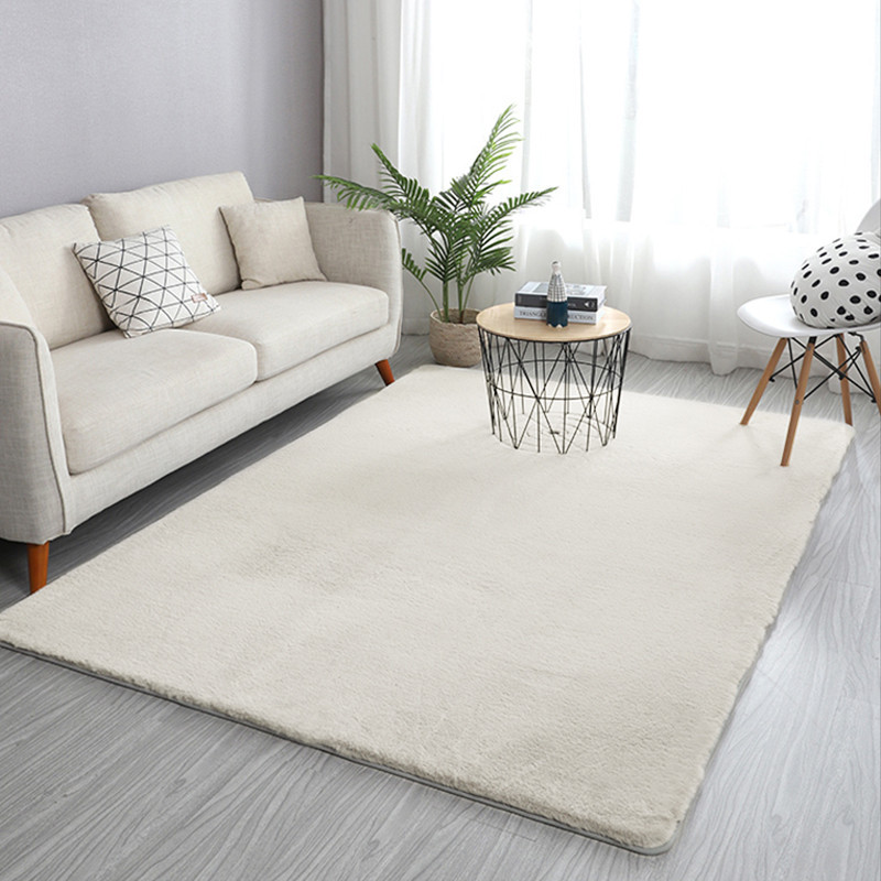 6' x 9' Beige Shag Faux Rabbit Fur Fluffy and Thick Rectangle Area Rug for Living Room | Homary