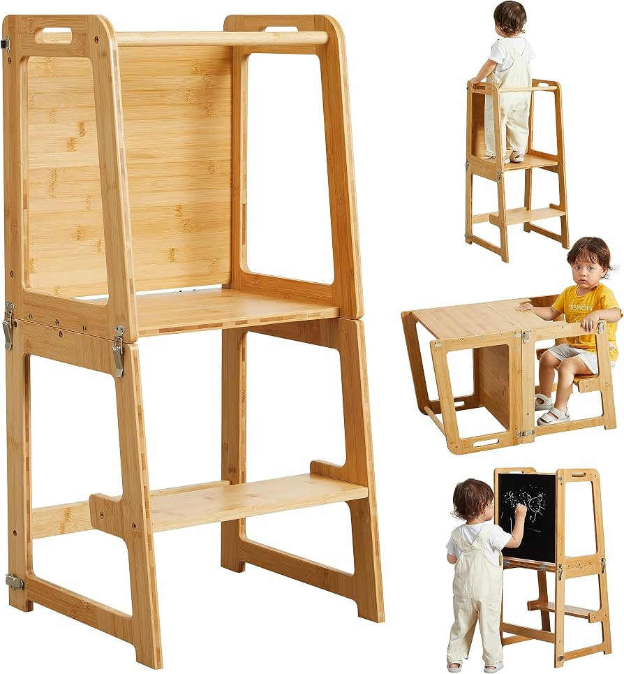 4-in-1 Standing Tower for Toddlers and Kids 1-6 Years, Bamboo Kitchen Learning Helper Stool with ... | Amazon (US)