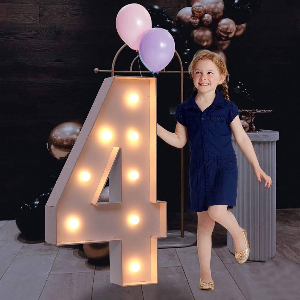 3FT Marquee Light Up Numbers, Mosaic Numbers for Balloons, Number 4 Balloon Frame, Marquee Light ... | Amazon (US)