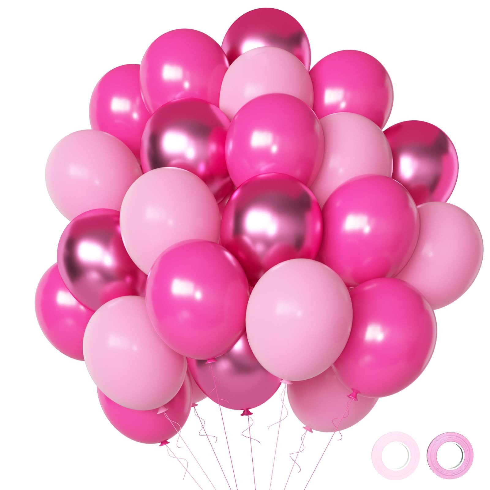 Pink Balloons Metallic Pink Balloon, 50Pcs 12Inch Hot Pink Chrome Pink Latex Balloons Baby Pink B... | Amazon (US)