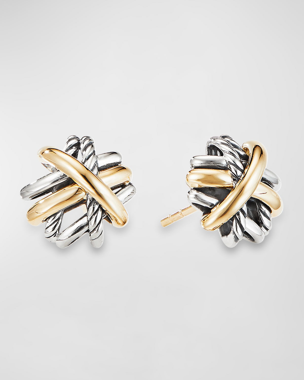 Crossover Stud Earrings in Silver with 18K Gold, 11mm | Neiman Marcus
