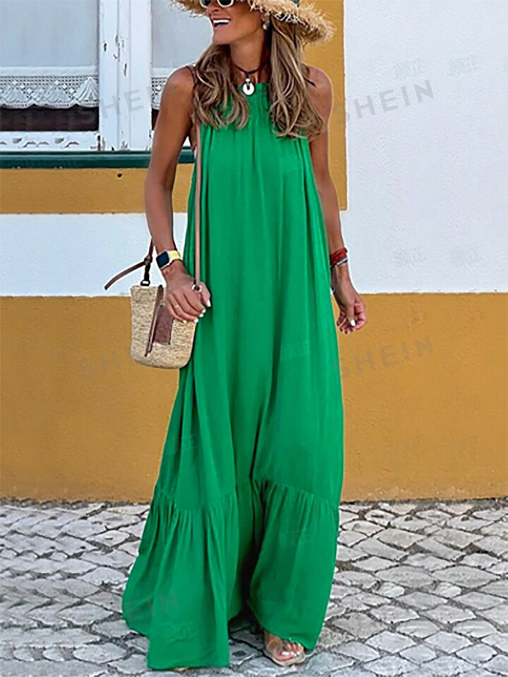 SHEIN Frenchy Women Fashionable Summer Holiday Style Solid Color Long Loose Dress | SHEIN