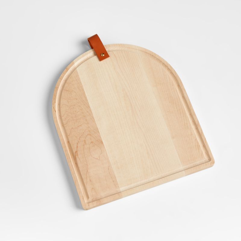 Tomos Medium Maple Cutting Board with Leather Strap + Reviews | Crate & Barrel | Crate & Barrel