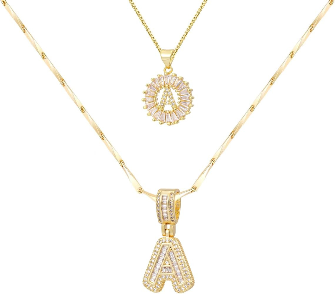 Letter Necklace for Women,14K Gold Plated Initial Necklaces, Personalized Custom Name Jewelry, In... | Amazon (US)