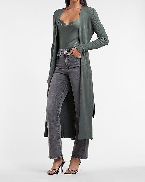 Ribbed Belted Duster Cardigan | Express