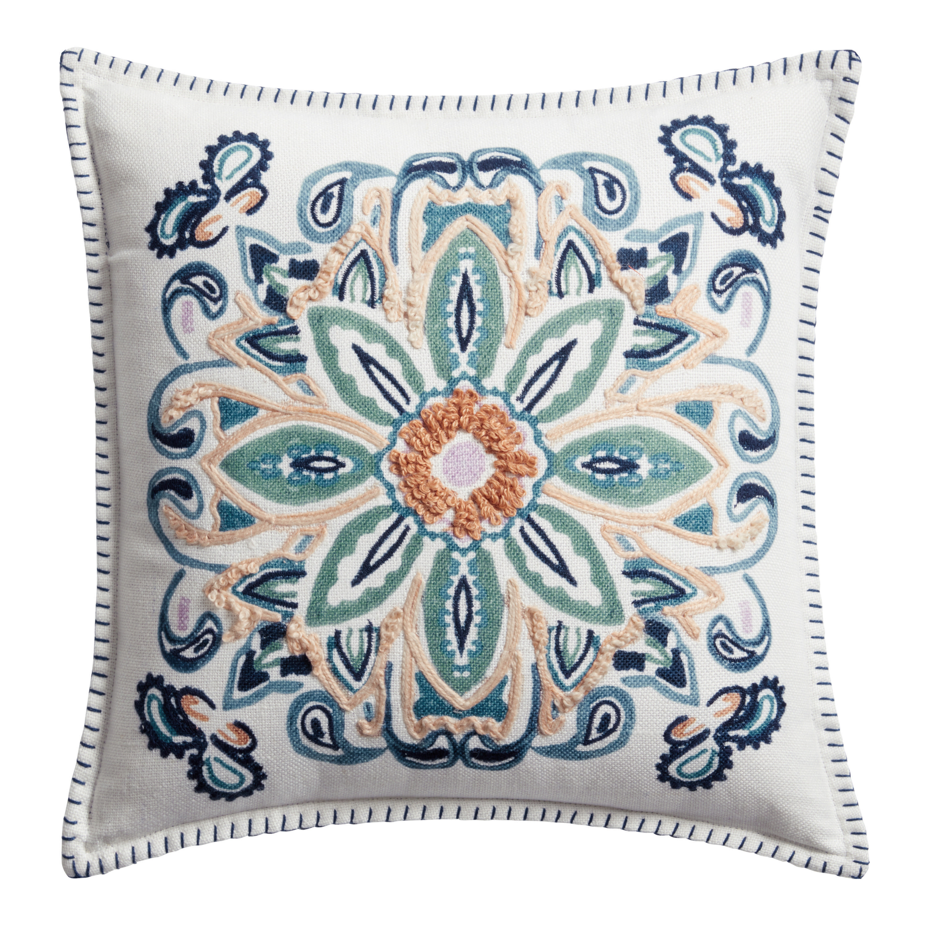 Amalfi Medallion Ivory and Blue Indoor Outdoor Throw Pillow | World Market