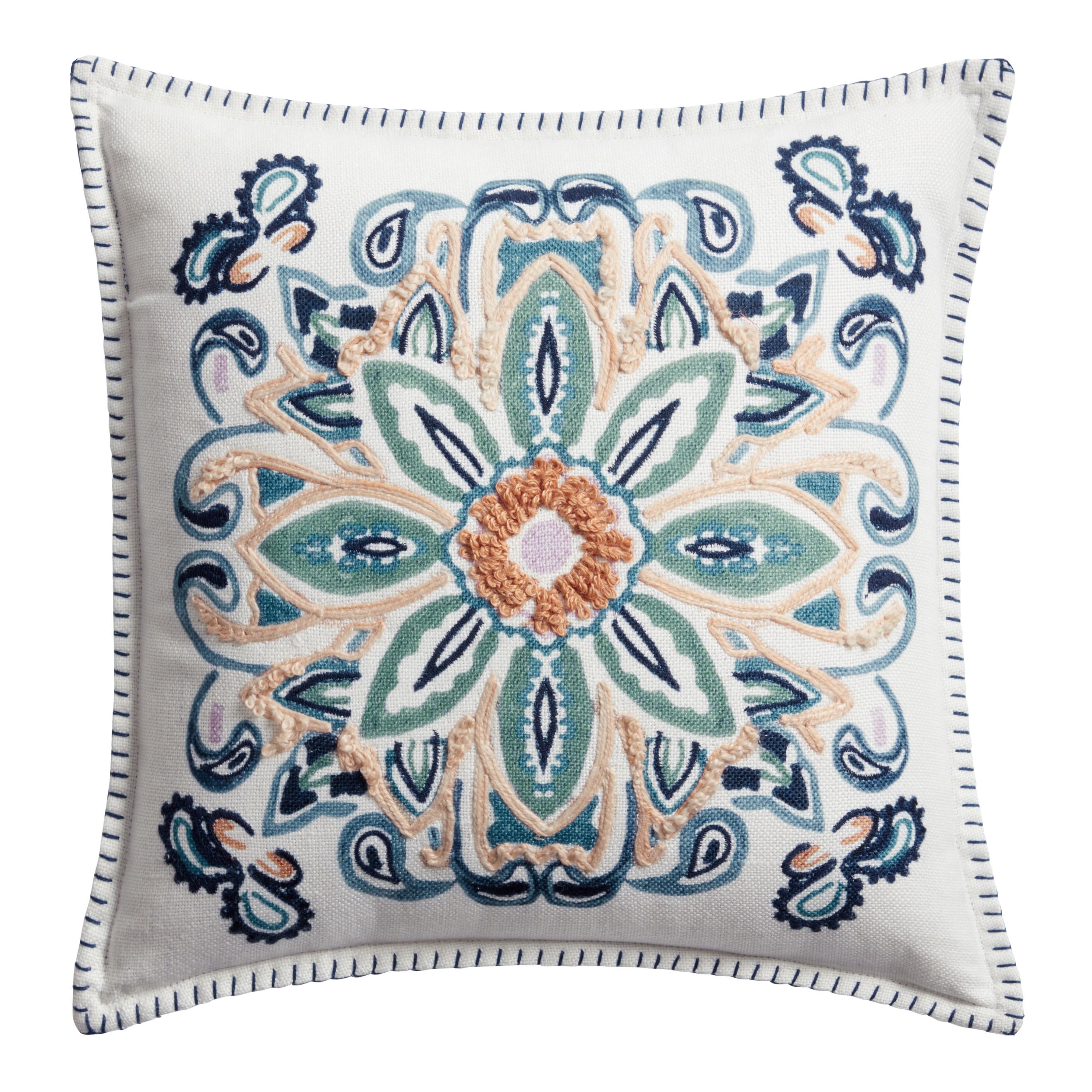 Amalfi Medallion Ivory and Blue Indoor Outdoor Throw Pillow - World Market | World Market