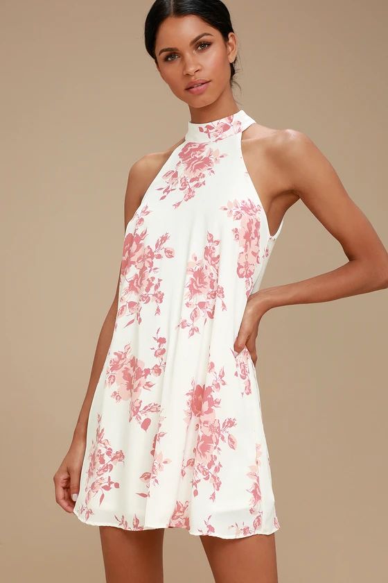 Darling Dearest Blush Pink and White Floral Print Swing Dress | Lulus (US)