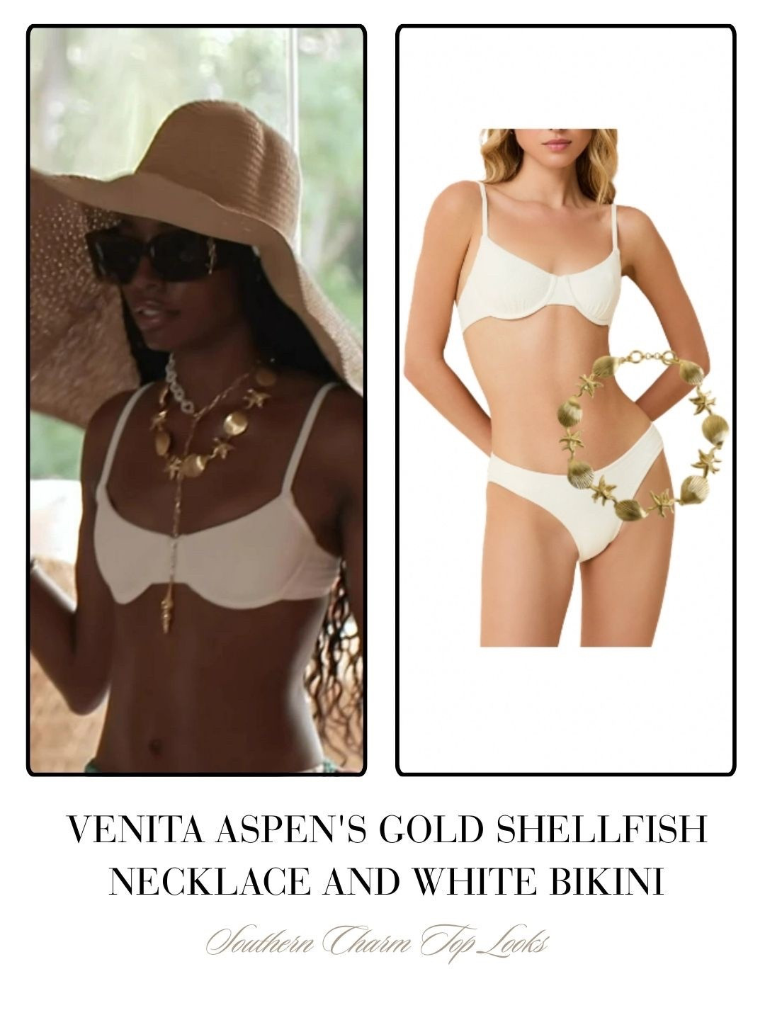 Venita Aspen’s Gold Shellfish Necklace and White Bikini