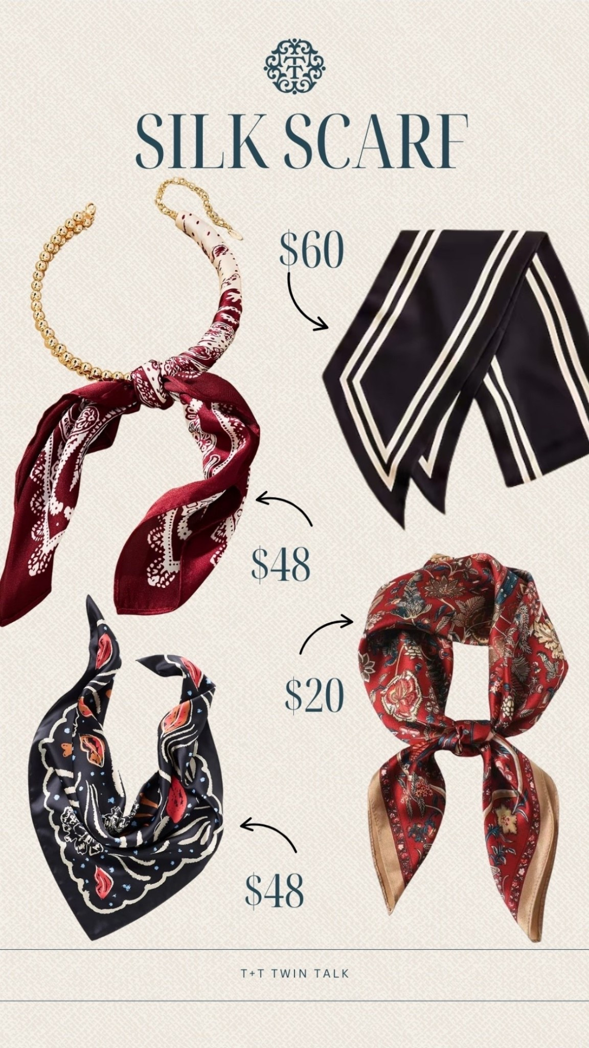 One of our favorite accessories is a silk scarf! Add it to your outfit or even your purse! M

#LTKgrwm #LTKFindsUnder100
