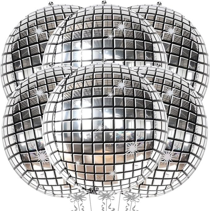 Big Silver Disco Ball Balloons - Pack of 6, Disco Party Decorations | 4D Sphere Disco Balloons fo... | Amazon (US)