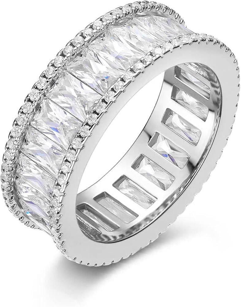 MDFUN 18K Gold Plated Eternity Rings for Women Cubic Zirconia Wedding Promise Engagement Band | Amazon (US)