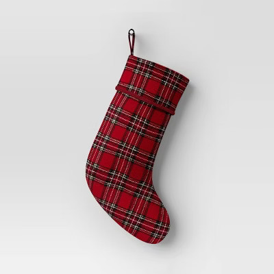21" Christmas Woolen Yarn Dyed Fabric Stocking Red/Green Plaid - Wondershop™ | Target