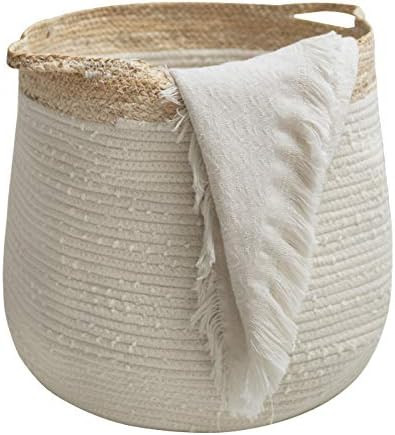 Rope Basket Woven Storage Basket - Laundry Basket Large 17.3x 15 x 14.1 Inches Cotton Blanket Org... | Amazon (US)