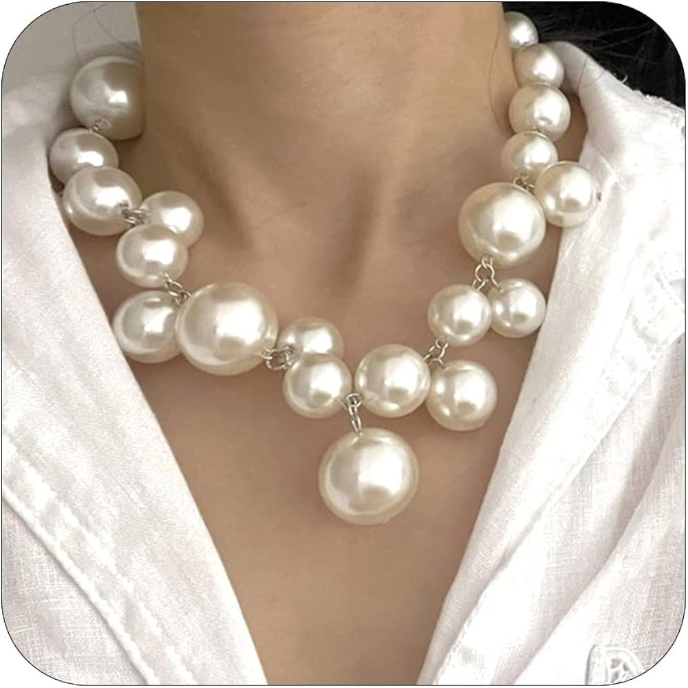 Pearl Necklaces for Women Chunky Pearl Necklaces Big Pearl Necklaces Exaggerated Large Pearl Neck... | Amazon (US)
