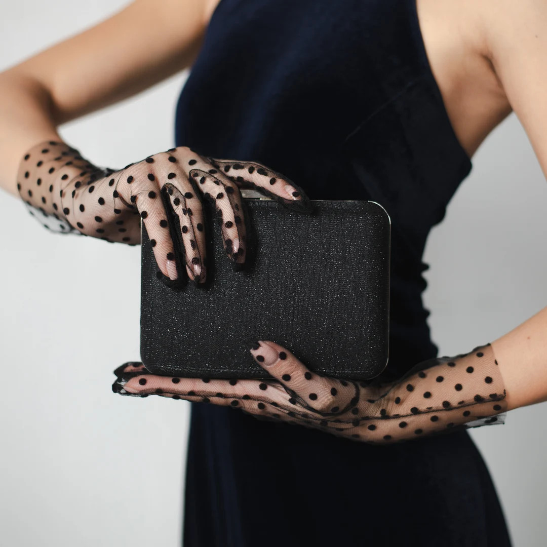 Black Tulle Gloves Polka Dots Gloves Black Lave Gloves - Etsy | Etsy (US)
