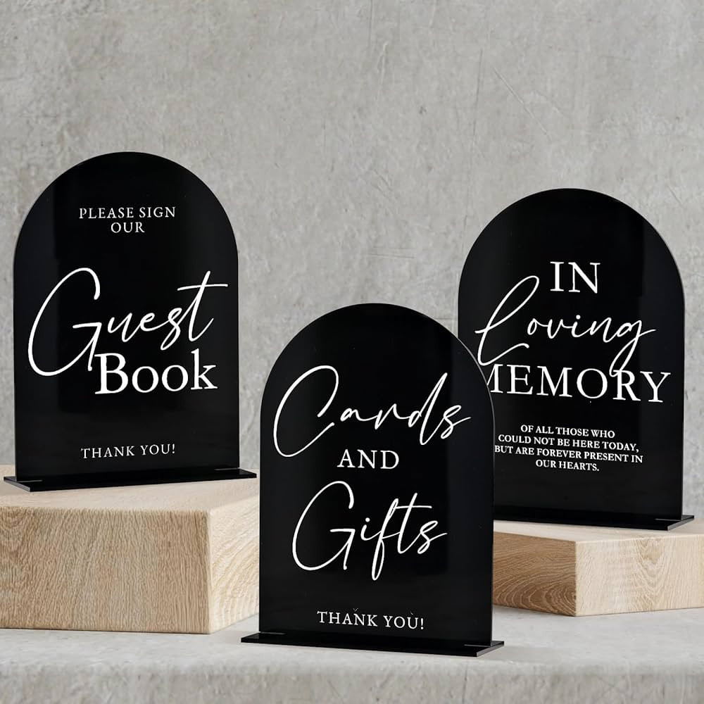 Set of 3 Black Wedding Signs for Reception, 5"x7" Black Arch Acrylic Sign and Stand,1/8" Thick | ... | Amazon (US)