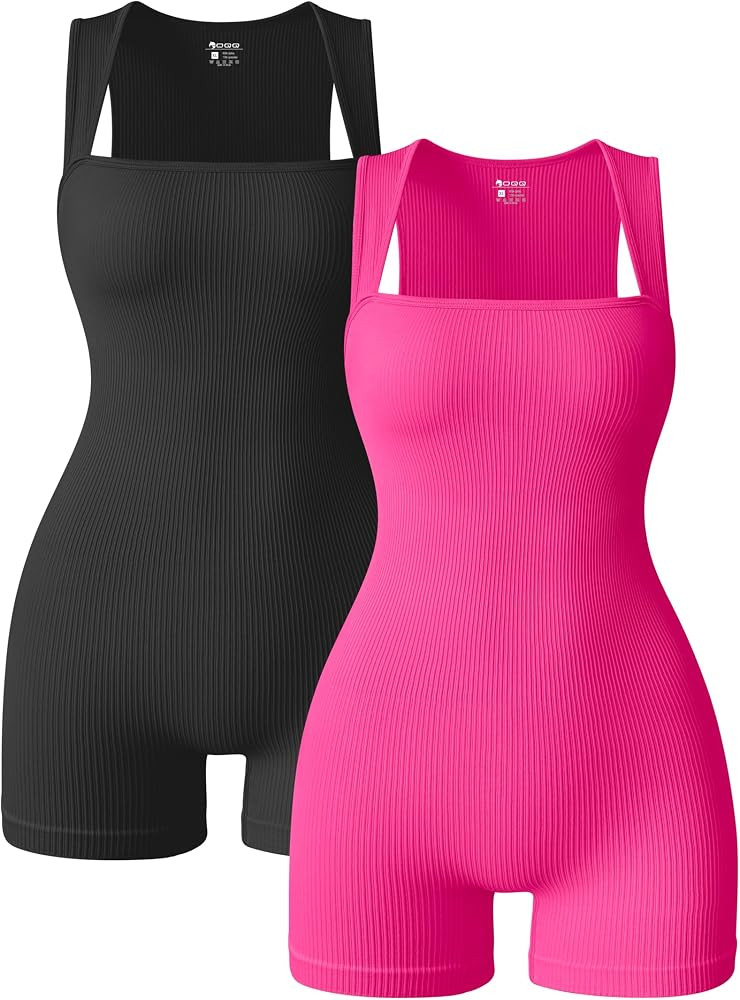 OQQ Women 2 Piece Rompers Yoga Stretch Strappy Square Neck Sleeveless Exercise Rompers | Amazon (US)