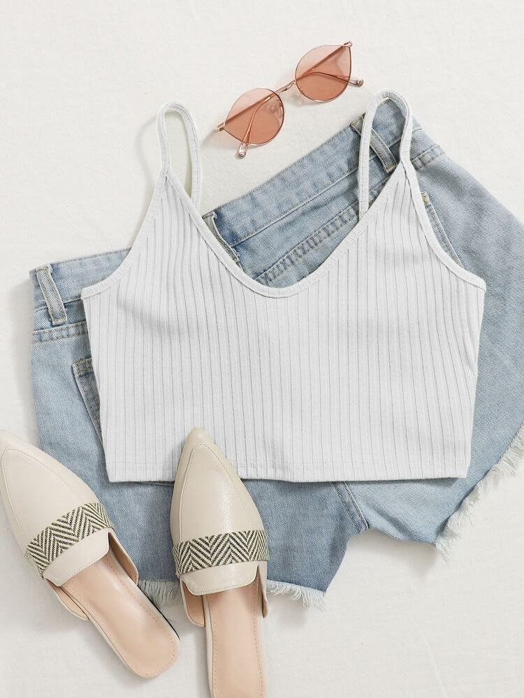 Rib-Knit Crop Cami Top | SHEIN