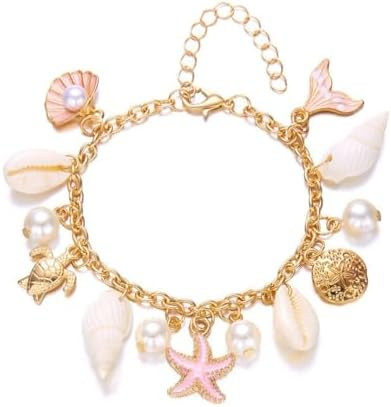 Shell Starfish Bracelet Seahorse Conch Starfish Sea Shell Pearls Charm Stone Bracelet Statement B... | Amazon (US)