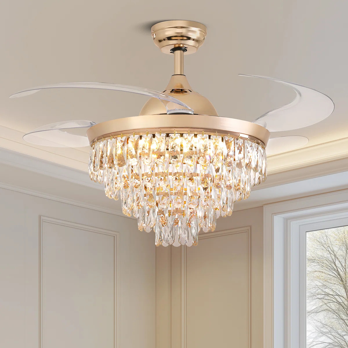 Retractable Crystal Ceiling Fan With Led Lights & Remote Control | Wayfair North America